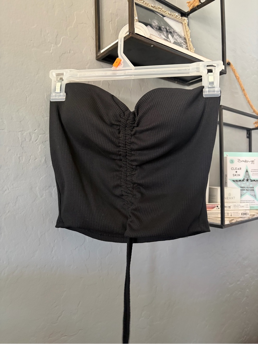 Ruched Strapless Crop Top - Black